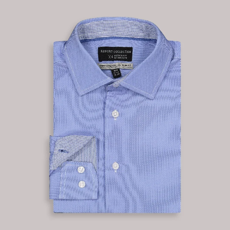 Simple Styles Long Sleeve 4-Way Dress Shirt with Square Print in Blue