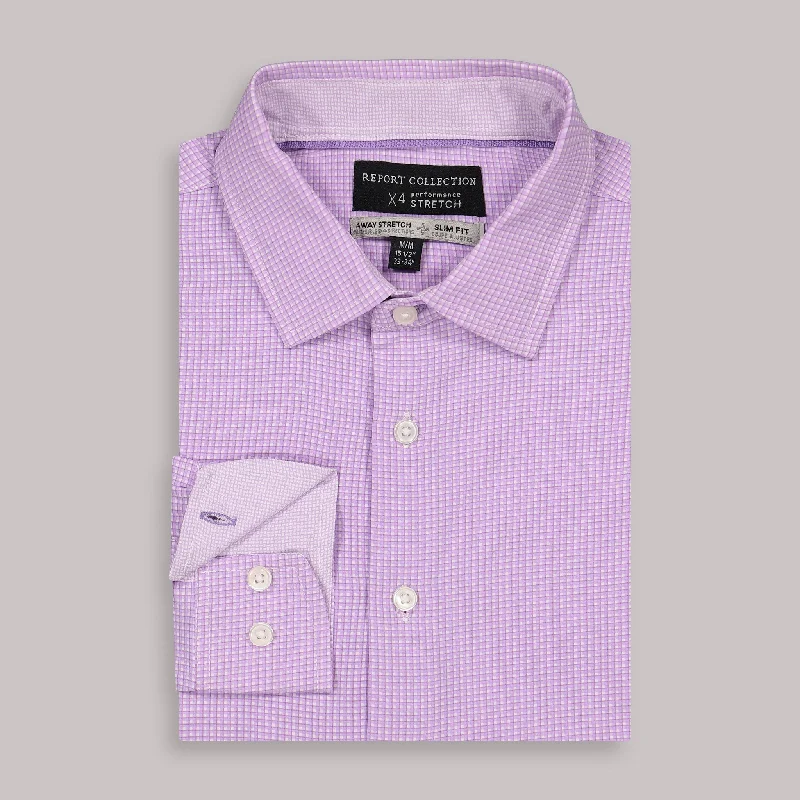 Comfy Tops Long Sleeve 4-Way Dress Shirt with Check Print in Lavender