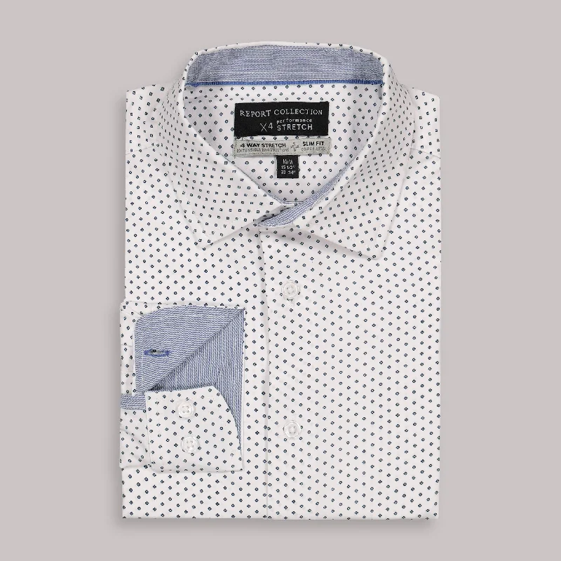 Modern Basics Long Sleeve 4-Way Dress Shirt with Diamond Print in White