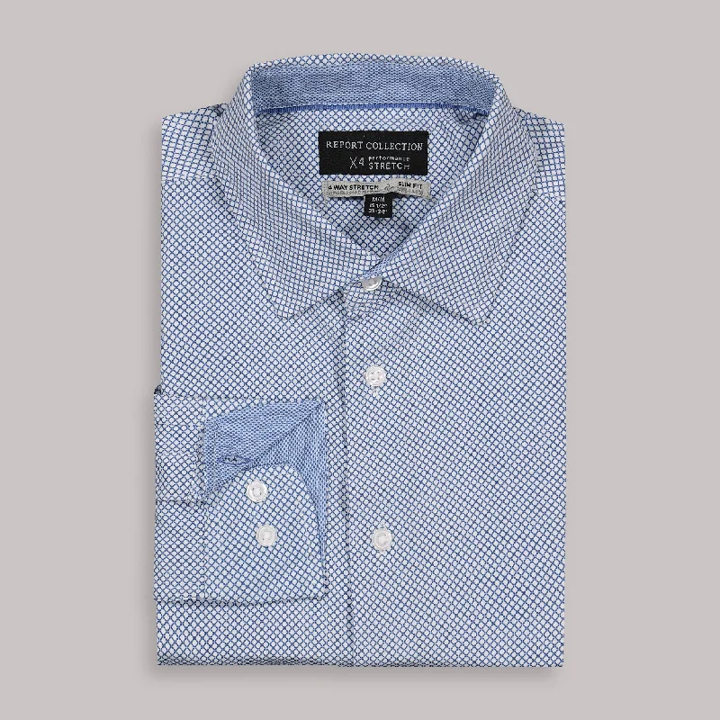 Everyday Apparel Long Sleeve 4-Way Dress Shirt with Diamond Print in Blue