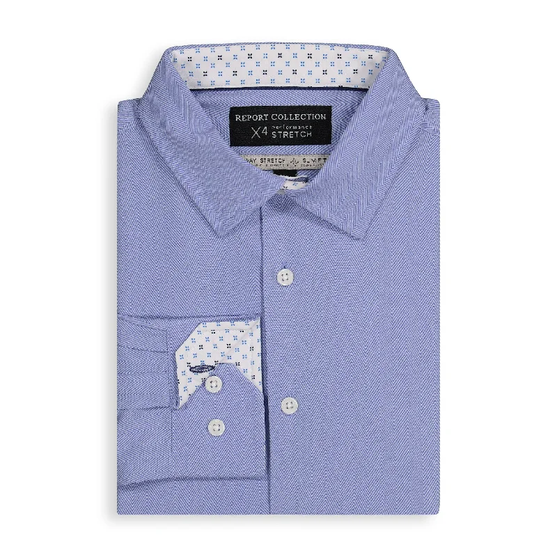 Comfort Jackets Blue Herringbone Performance Shirt