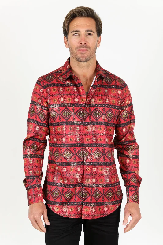Fresh Outfit Mens Modern Fit Stretch Foiled Shirt - Red