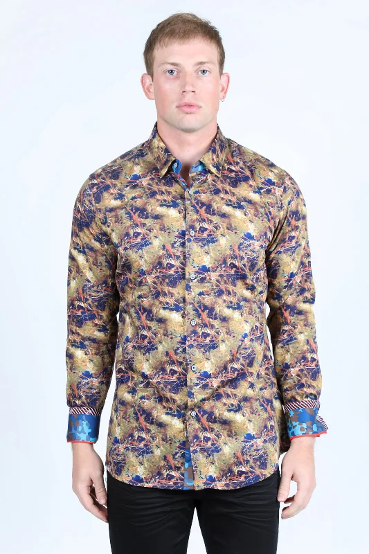 Relaxed Looks Satin Cotton/Spandex Long Sleeve Shirt