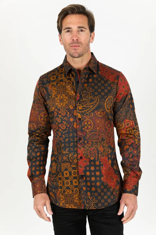Trendy Look Satin Cotton/Spandex Long Sleeve Shirt - Black