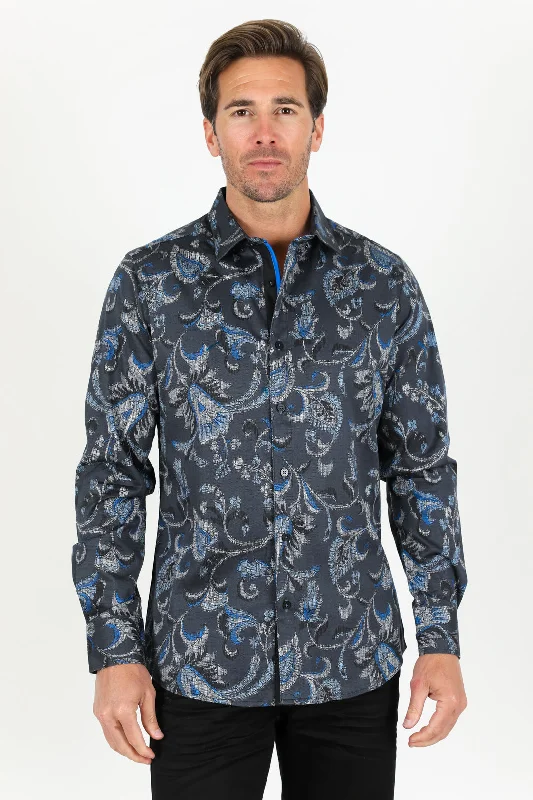 Modern Outfit Satin Cotton/Spandex Long Sleeve Shirt - Black