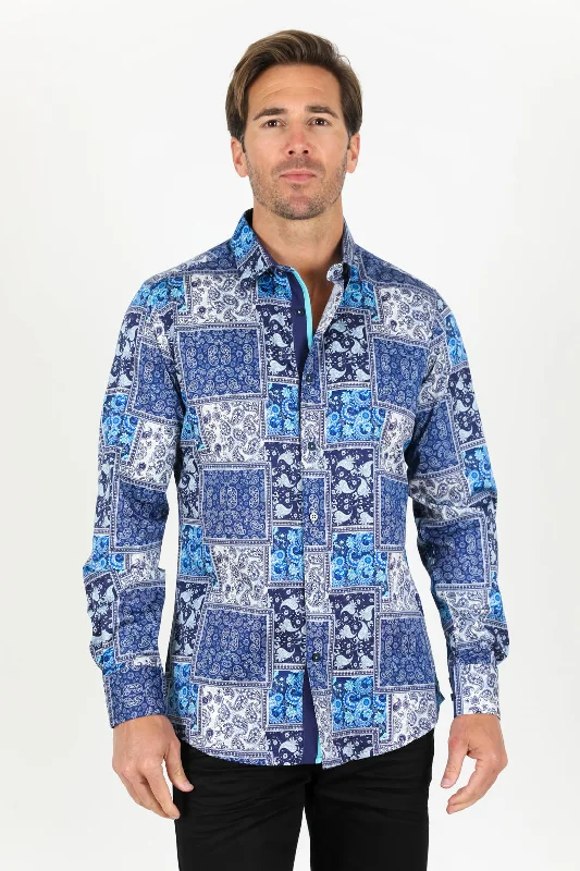 Classic Apparel Satin Cotton/Spandex Long Sleeve Shirt - Blue