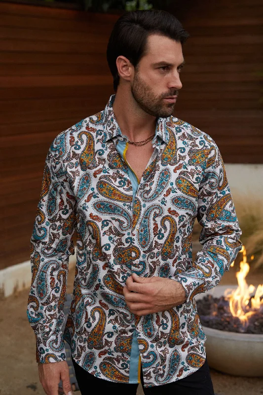 Stylish Casuals Satin Cotton/Spandex Long Sleeve Shirt - Gold