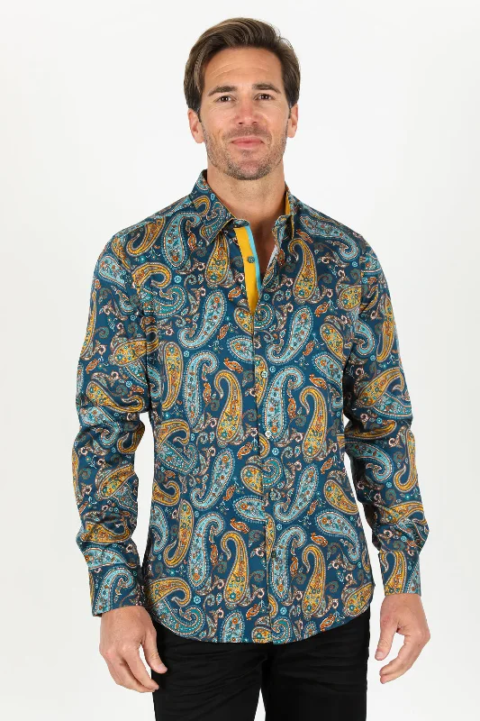 Weekend Gear Satin Cotton/Spandex Long Sleeve Shirt - Teal