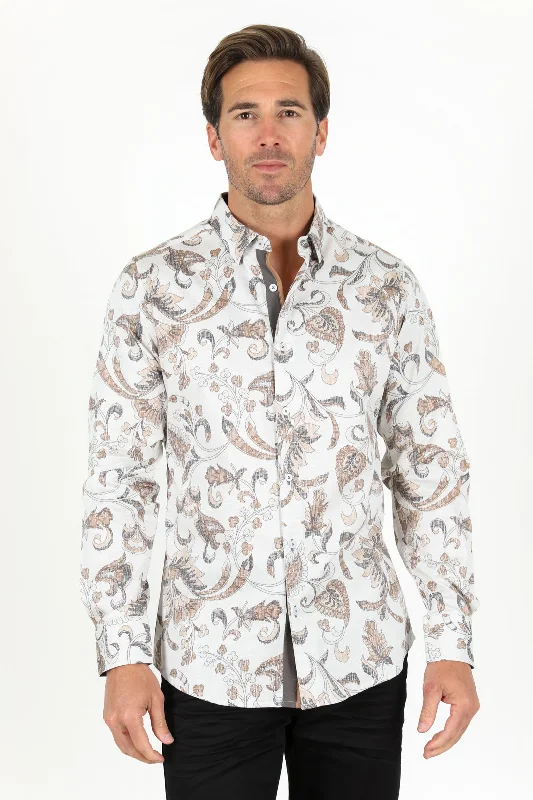 Smart Casual Satin Cotton/Spandex Long Sleeve Shirt - White