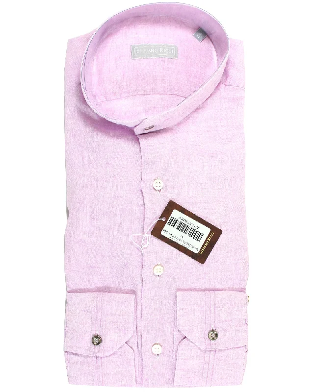 Trendy Sweaters Stefano Ricci Linen Band Collar Shirt Pink 43 - 17 REDUCED SALE