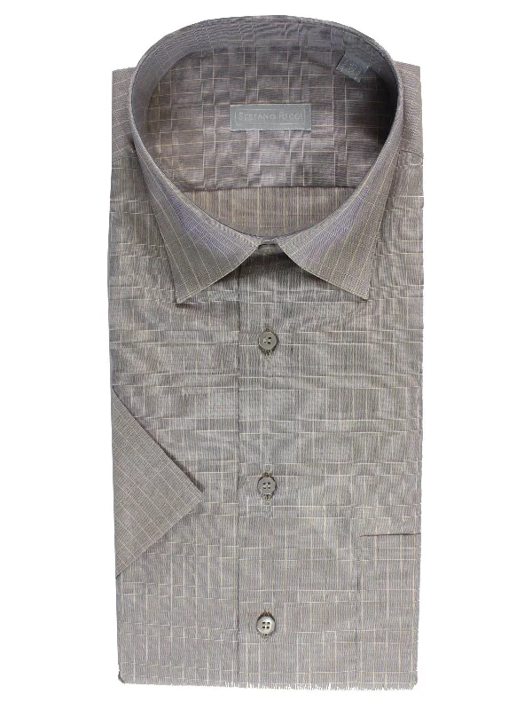 Modern Outfit Stefano Ricci Short Sleeve Shirt Lavender Windowpane Design 43 - 17 SALE Modern Outfit Stefano Ricci Short Sleeve Shirt Lavender Windowpane Design 43 - 17 SALE