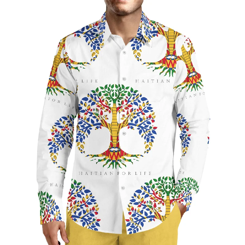 Casual Fits TMMG LUXURY HAITIAN FLAG TREE OF LIFE DRESS SHIRT
