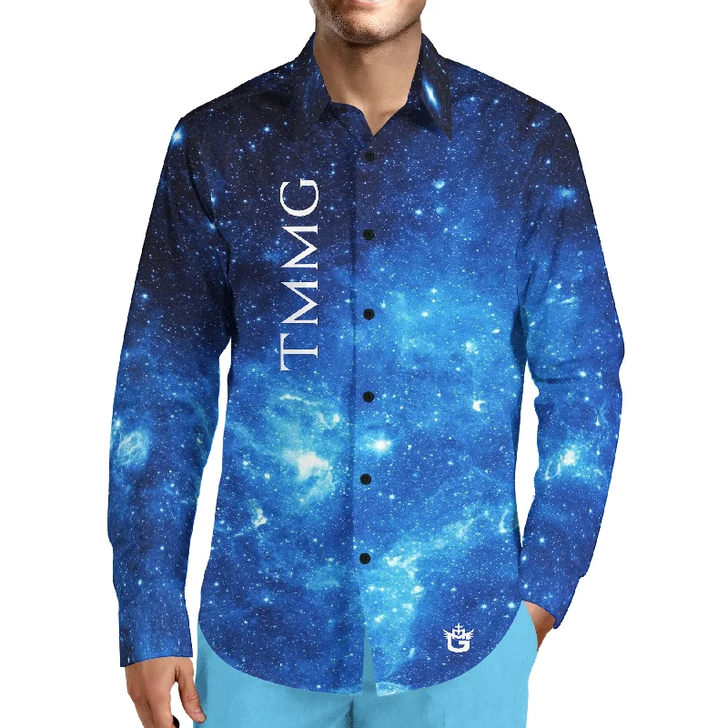 Designer Pieces TMMG LUXURY BLUE GALAXY DRESS SHIRT