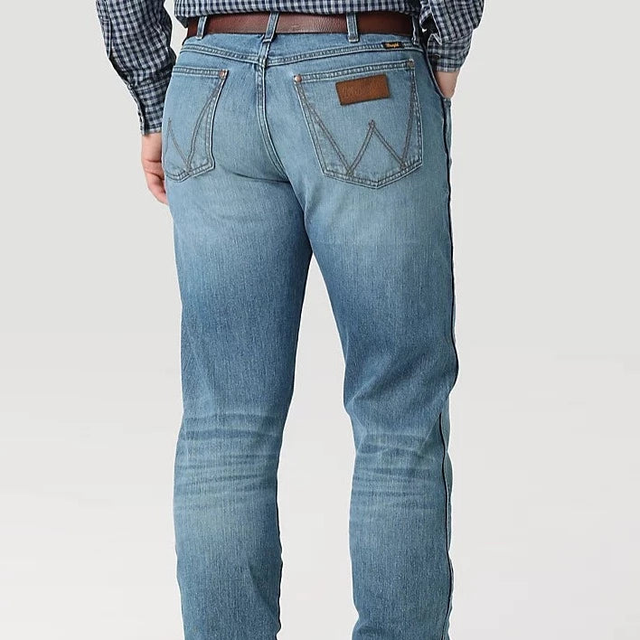 Fall Fashion Wrangler Retro Men's Green Jean Slim Boot Jean- Evergreen