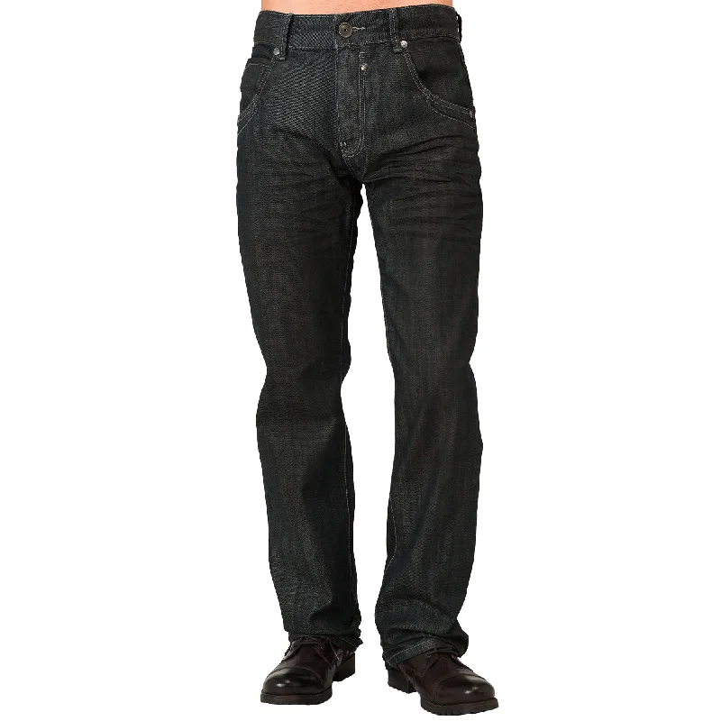 All-Day Wear Men's Relaxed Straight Dark Blue Oil Stain Zipper Pocket Denim Jeans