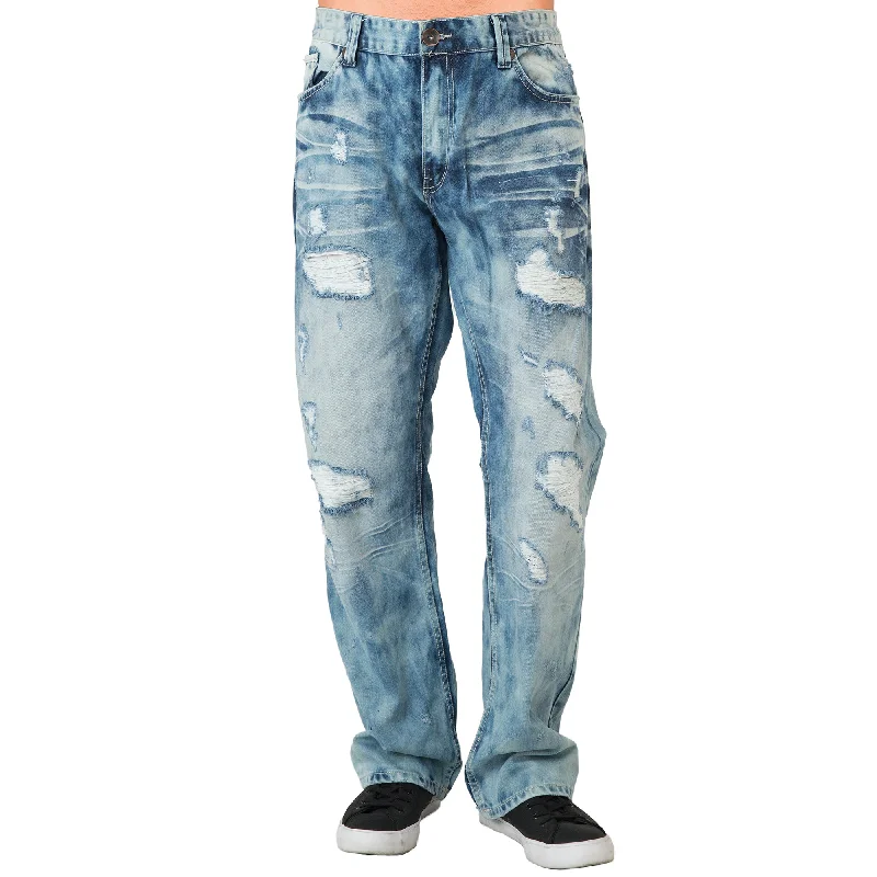 Simple Styles Mens Slim Straight Bleach Washed Distressed Premium Denim Jeans