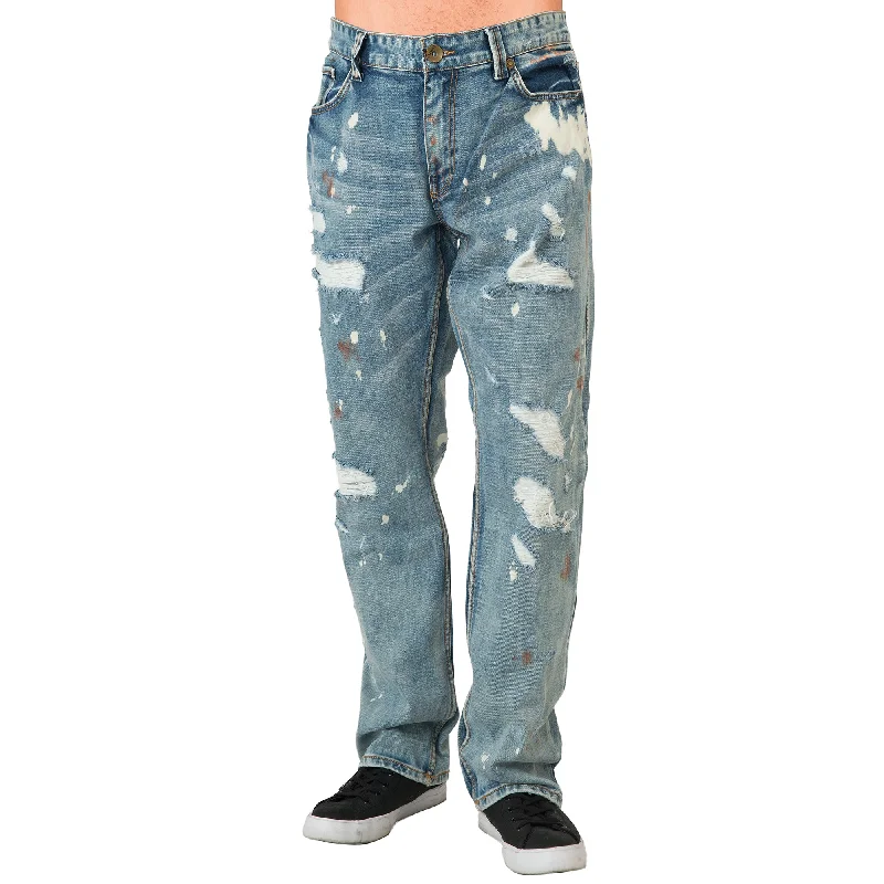 Everyday Apparel Mens Slim Straight Premium Bleach Washed Distressed Paint Splatter Jeans