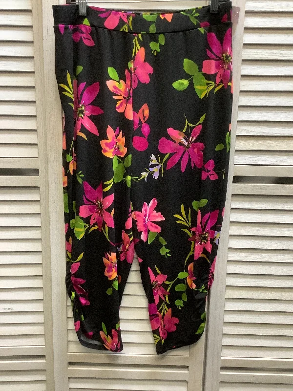Layered Outfits Floral Print Pants Cropped Susan Graver, Size M
