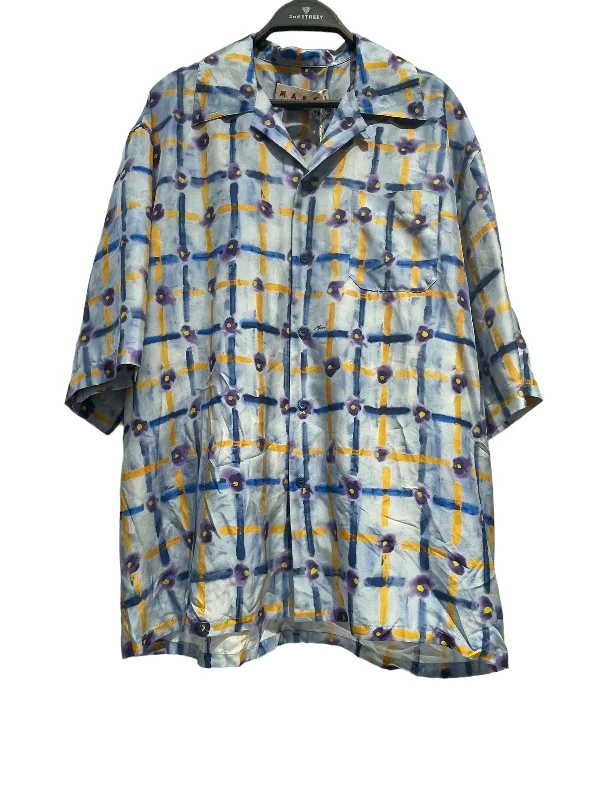Athletic Outfits MARNI/SS Shirt/50/Silk/BLU/Plaid/PLAID/FLORAL DESIGN