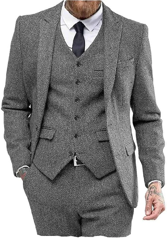 Practical Clothing 3 Piece Mens Suit Herringbone Peak Lapel Tuxedos (Blazer+vest+Pants) Practical Clothing 3 Piece Mens Suit Herringbone Peak Lapel Tuxedos (Blazer+vest+Pants)