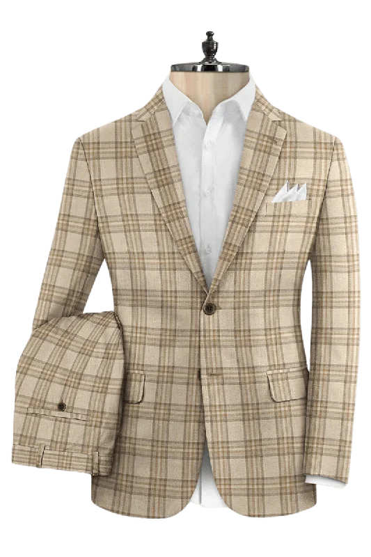 Daily Looks Beige Plaid Wool Single Vent Suit