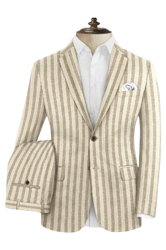 Lightweight Tops Beige Stripe Cotton Single Vent Suit