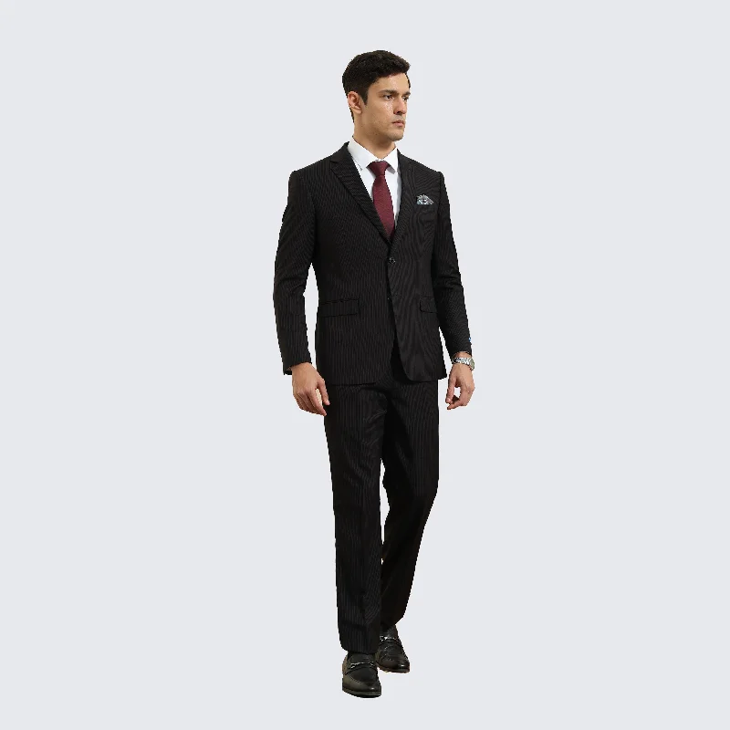 Outdoor Apparel Black Pin Stripe Suit Three Piece Set - Wedding - Prom