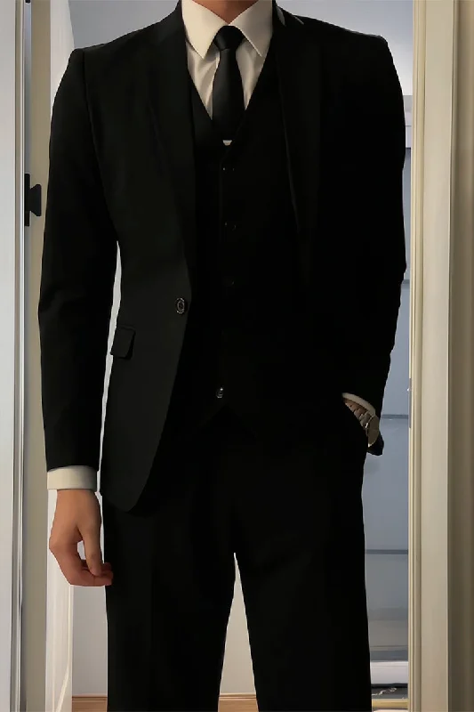 Everyday Apparel Black Regular fit 3 Piece 2 Button Suit