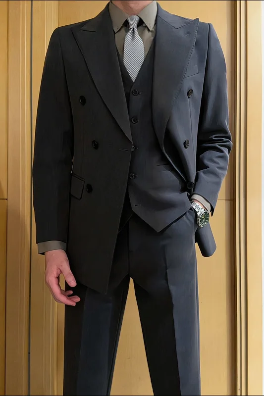All-Day Wear Black Regular fit 3 Piece  Double Breasted Suit