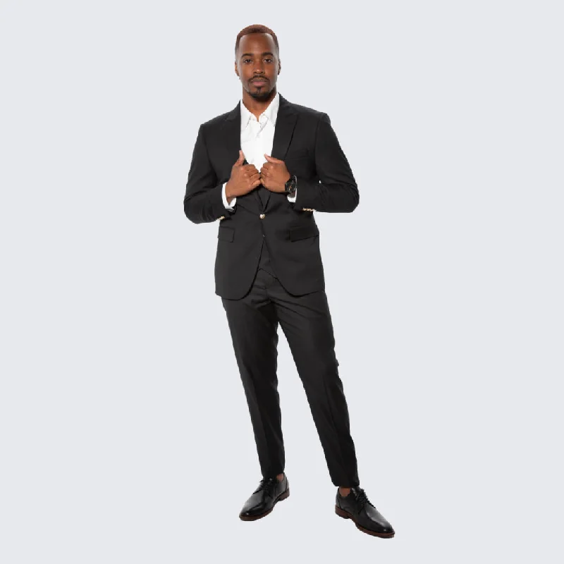 Athletic Outfits Black Skinny Fit Suit Three Piece Set with Double Breasted Vest - Wedding - Prom Athletic Outfits Black Skinny Fit Suit Three Piece Set with Double Breasted Vest - Wedding - Prom