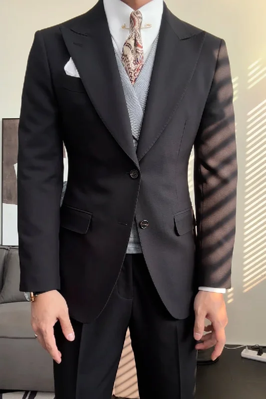 Sporty Designs Black Slim Fit 2 Piece 2 Button Suit