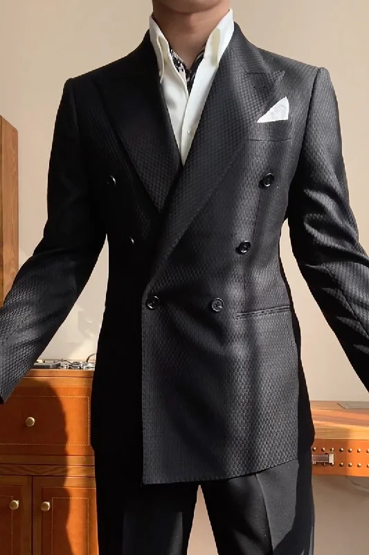 Elegant Outfits Black Slim Fit 2 Piece Double Breasted Suit
