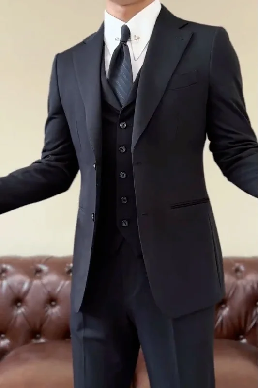 Bold Colors Black Slim Fit 3 Piece 2 Button Suit