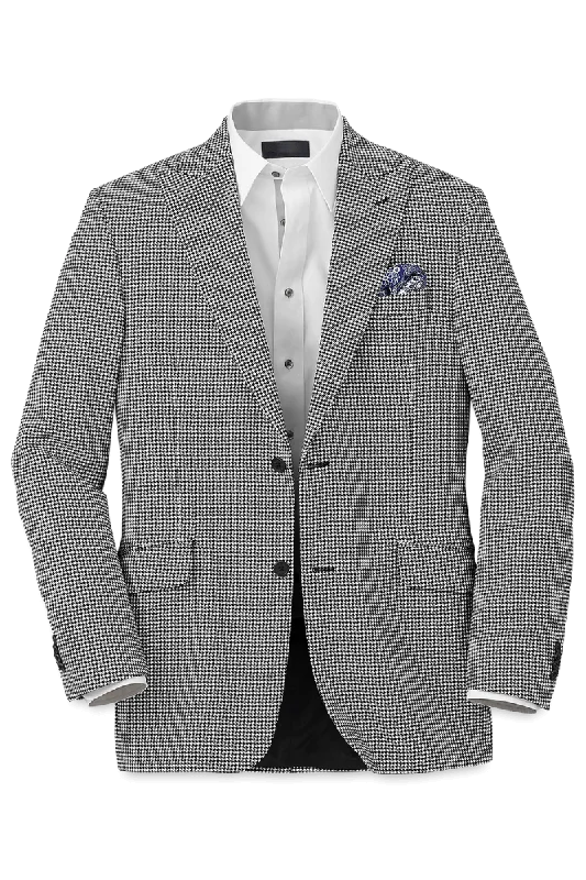 Casual Jackets Black & White Houndstooth Wool Single Breasted Peak Lapel Jacket
