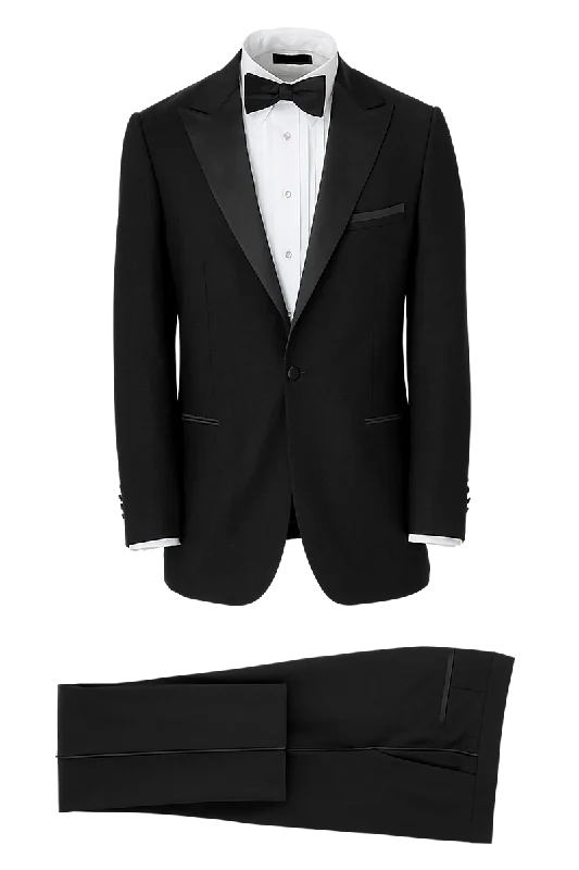 Relaxed Jackets Black Wool Stretch Single Breasted Peak Lapel Suit