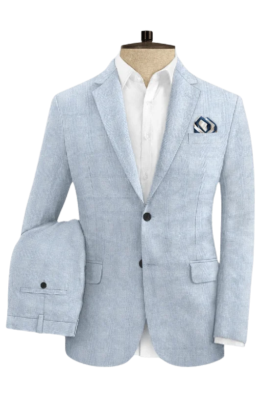 Travel Wardrobe Blue Plaid 2-Button Linen Suit