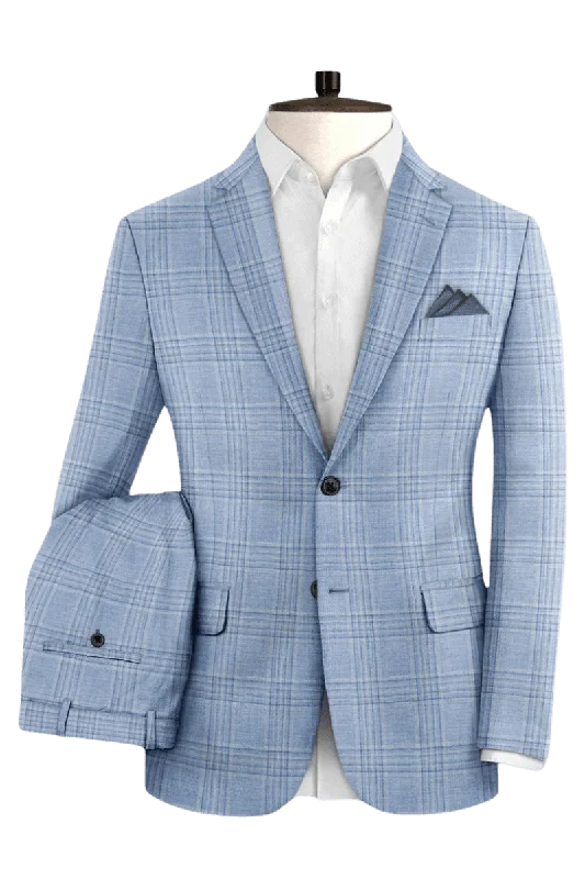Lightweight Fabrics Blue Plaid Wool Lightweight Suit