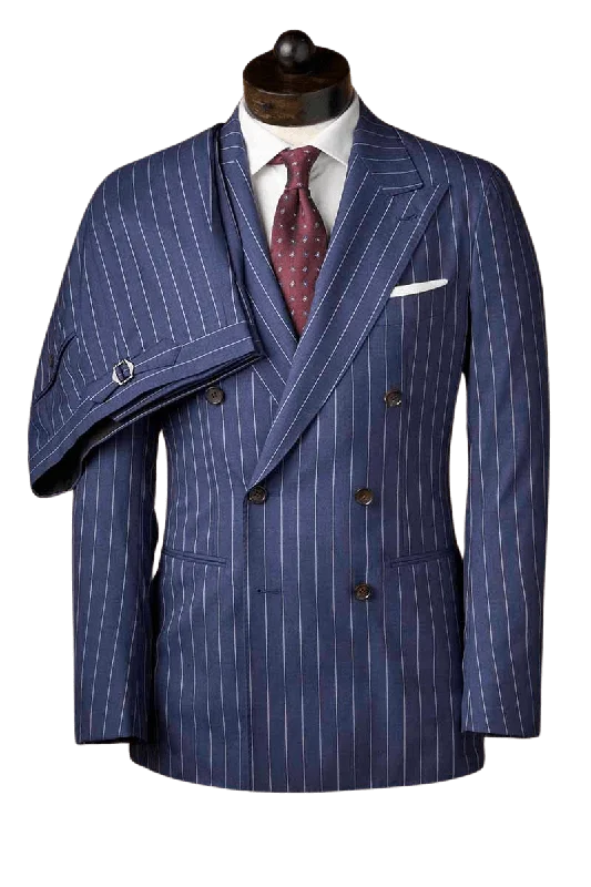 Comfortable Fits Blue Stripe Tropical Double Breast Suit