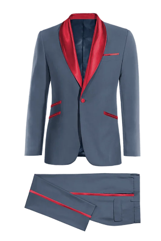 Stylish Suits Blue Tuxedo with Red Lapel Suit