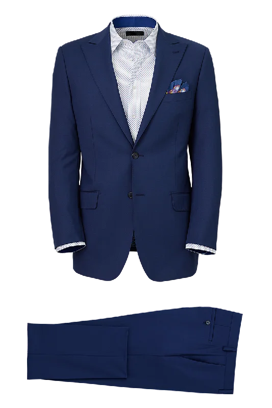 Classic Fits Blue Wool Stretch Single Breasted Peak Lapel Suit