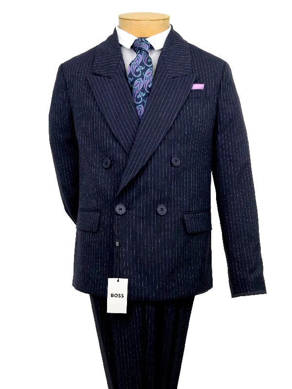Simple Styles Boss 37212 Boy's Double Breasted Suit Separate Jacket - Stripe - Navy Simple Styles Boss 37212 Boy's Double Breasted Suit Separate Jacket - Stripe - Navy