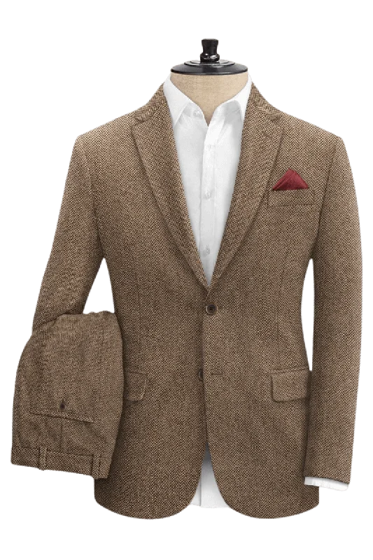 Classic Fits Brown Herringbone Tweed Suit