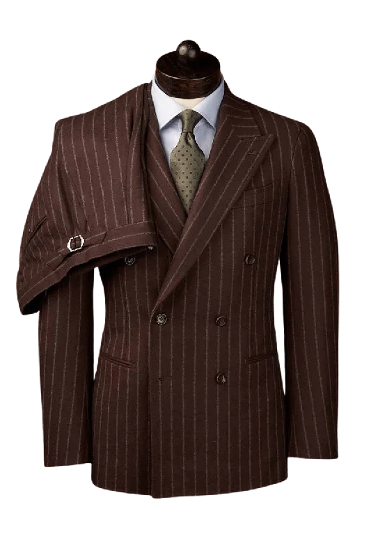 Premium Clothing Brown Stripe Flannel Double Breast Suit