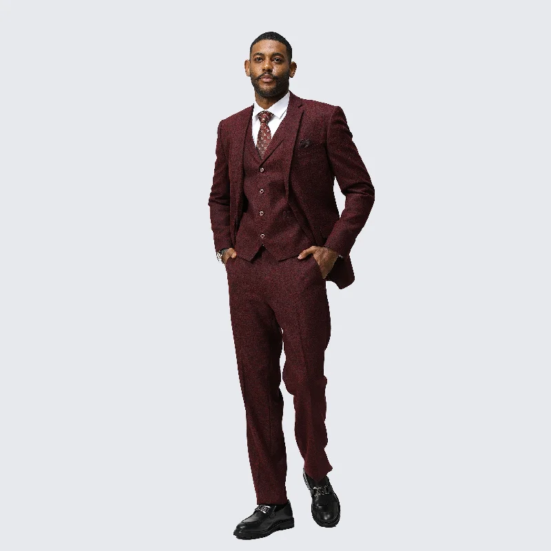 Timeless Wardrobe Burgundy Tweed Suit Three Piece Set - Wedding - Prom