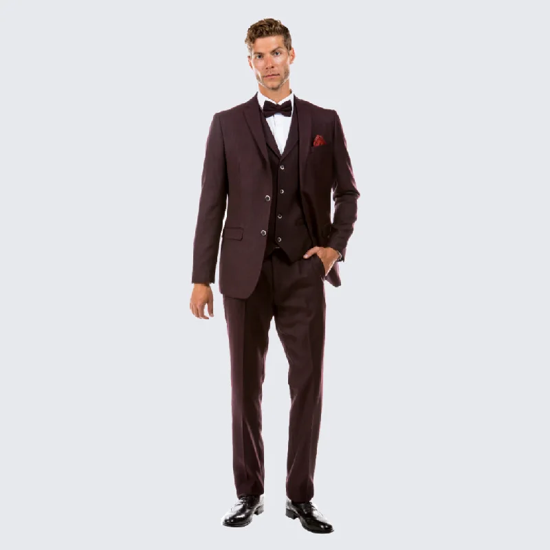 Cozy Jackets Burgundy Tweed Suit Three Piece Set - Wedding - Prom