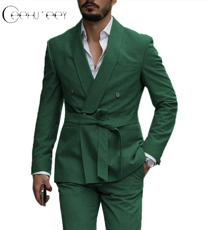 Sleek Designs Casual Mens Suit Double Breasted Shawl Lapel 2 Pieces (Blazer+Pants)
