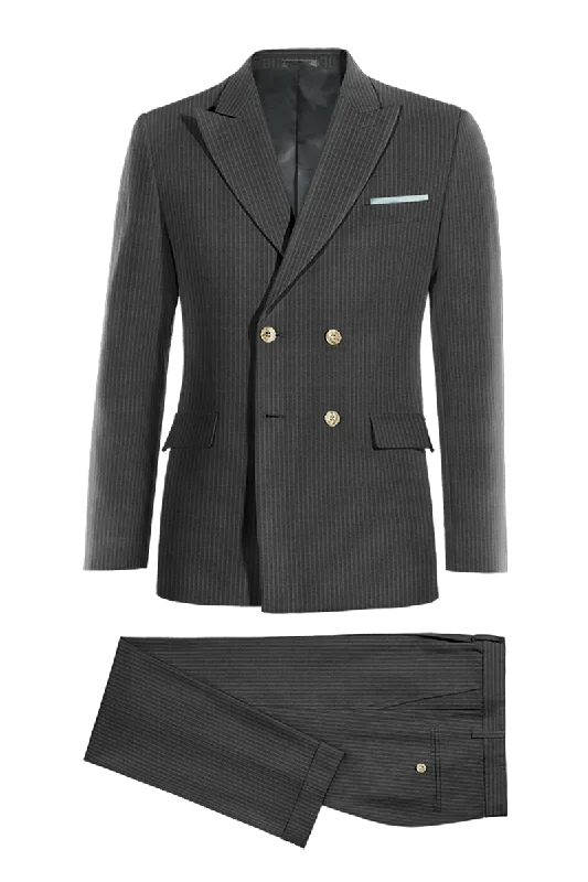 Daily Looks Charcoal Black Slim Fit Pinstripe 2 Piece Double Breasted Suit
