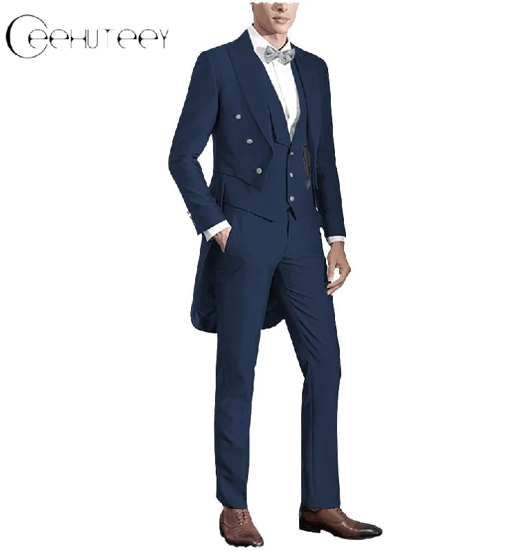 Smart Tops Classic Men's 3 Pieces Tailcoat Slim Fit Peak Lapel Tuxedos Swallow-Tailed Coat Groomsmen (Blazer+vest+Pants) Smart Tops Classic Men's 3 Pieces Tailcoat Slim Fit Peak Lapel Tuxedos Swallow-Tailed Coat Groomsmen (Blazer+vest+Pants)