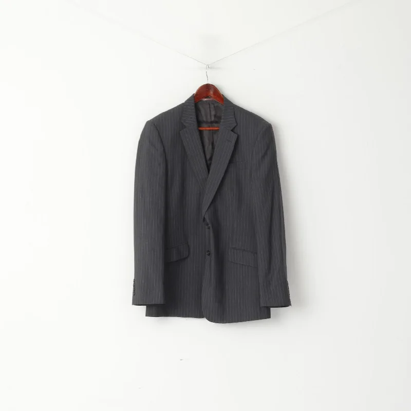 Chic Styles Jaeger Men 40 50 Blazer Graphite Wool Striped Single Breasted Jacket