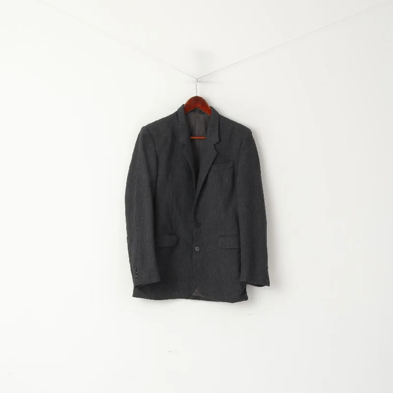 Trendy Tees Dino Valente Men 36 XS Blazer Grey Striped Wool Graphis Single Breasted Jacket Trendy Tees Dino Valente Men 36 XS Blazer Grey Striped Wool Graphis Single Breasted Jacket